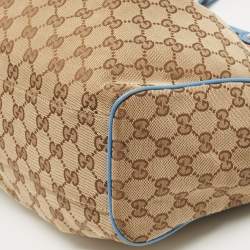 Pre Owned Gucci Blue/Beige GG Canvas and Leather Medium Sukey Tote