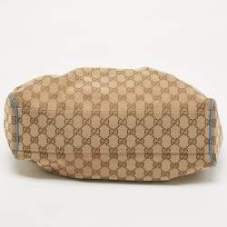 Pre Owned Gucci Blue/Beige GG Canvas and Leather Medium Sukey Tote