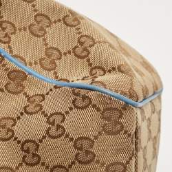 Pre Owned Gucci Blue/Beige GG Canvas and Leather Medium Sukey Tote