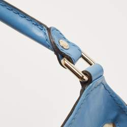 Pre Owned Gucci Blue/Beige GG Canvas and Leather Medium Sukey Tote