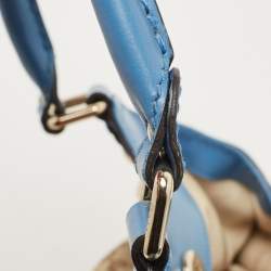 Pre Owned Gucci Blue/Beige GG Canvas and Leather Medium Sukey Tote