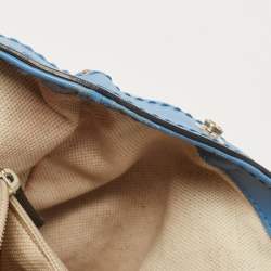 Pre Owned Gucci Blue/Beige GG Canvas and Leather Medium Sukey Tote