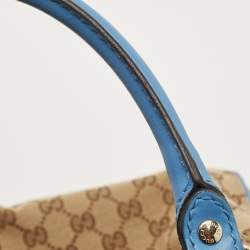 Pre Owned Gucci Blue/Beige GG Canvas and Leather Medium Sukey Tote