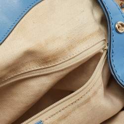 Pre Owned Gucci Blue/Beige GG Canvas and Leather Medium Sukey Tote