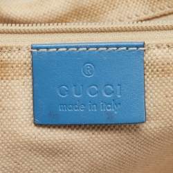 Pre Owned Gucci Blue/Beige GG Canvas and Leather Medium Sukey Tote