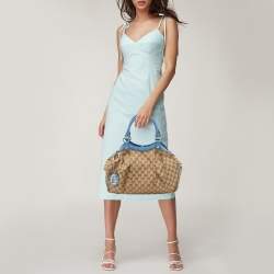 Pre Owned Gucci Blue/Beige GG Canvas and Leather Medium Sukey Tote