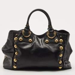 مملوكة مسبقًا Gucci Black Glazed Leather and Suede Babouska Heart Tote