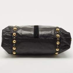 مملوكة مسبقًا Gucci Black Glazed Leather and Suede Babouska Heart Tote