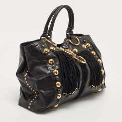 مملوكة مسبقًا Gucci Black Glazed Leather and Suede Babouska Heart Tote