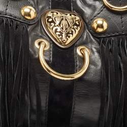 مملوكة مسبقًا Gucci Black Glazed Leather and Suede Babouska Heart Tote