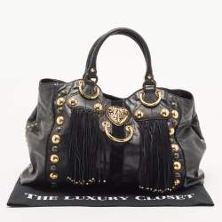 مملوكة مسبقًا Gucci Black Glazed Leather and Suede Babouska Heart Tote