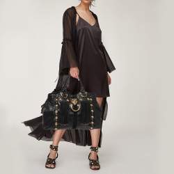 مملوكة مسبقًا Gucci Black Glazed Leather and Suede Babouska Heart Tote