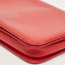 Pre Owned Gucci Red Leather Interlocking G Embossed Leather Flap Clutch