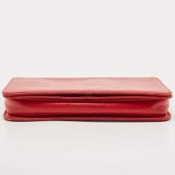 Pre Owned Gucci Red Leather Interlocking G Embossed Leather Flap Clutch