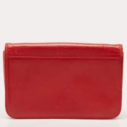 Pre Owned Gucci Red Leather Interlocking G Embossed Leather Flap Clutch