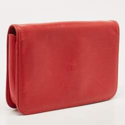 Pre Owned Gucci Red Leather Interlocking G Embossed Leather Flap Clutch