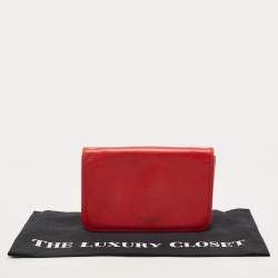 Pre Owned Gucci Red Leather Interlocking G Embossed Leather Flap Clutch