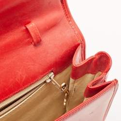 Pre Owned Gucci Red Leather Interlocking G Embossed Leather Flap Clutch
