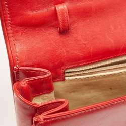 Pre Owned Gucci Red Leather Interlocking G Embossed Leather Flap Clutch