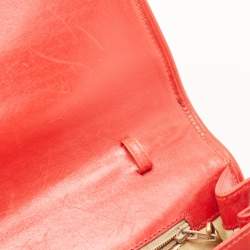 Pre Owned Gucci Red Leather Interlocking G Embossed Leather Flap Clutch