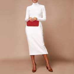 Pre Owned Gucci Red Leather Interlocking G Embossed Leather Flap Clutch