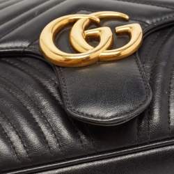 Gucci Black Quilted Leather Small GG Marmont Shoulder Bag