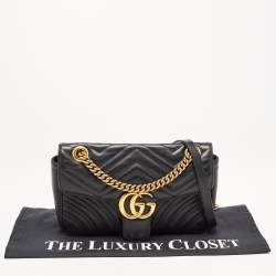 Gucci Black Quilted Leather Small GG Marmont Shoulder Bag