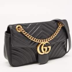 Gucci Black Quilted Leather Small GG Marmont Shoulder Bag