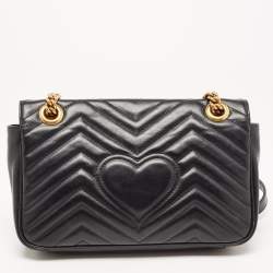 Gucci Black Quilted Leather Small GG Marmont Shoulder Bag