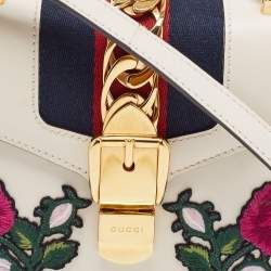 Pre Owned Gucci White Leather Mini Sylvie Top Handle Bag