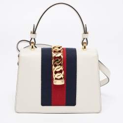Pre Owned Gucci White Leather Mini Sylvie Top Handle Bag