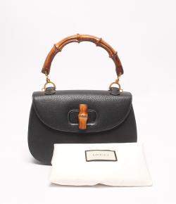 Pre Owned Gucci Black Leather Bamboo Top handle bag