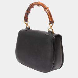 Pre Owned Gucci Black Leather Bamboo Top handle bag