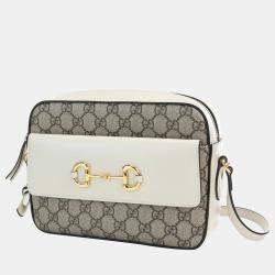 Gucci Horsebit 1955 small shoulder bag in GG Supreme/white leather