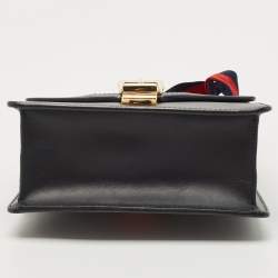 Pre Owned Gucci Black Leather Mini Web Chain Sylvie Shoulder Bag