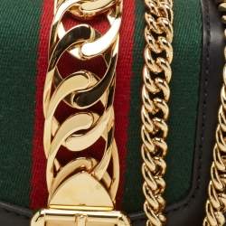 Pre Owned Gucci Black Leather Mini Web Chain Sylvie Shoulder Bag