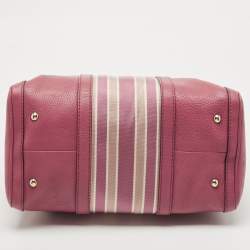 Pre Owned Gucci Old Rose Leather Medium Web Boston Bag