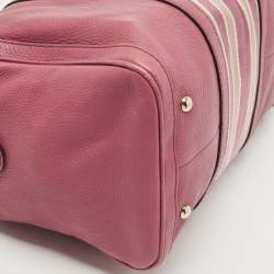 Pre Owned Gucci Old Rose Leather Medium Web Boston Bag