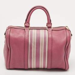 Pre Owned Gucci Old Rose Leather Medium Web Boston Bag