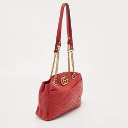 Gucci Red Matelasse Leather Medium GG Marmont Open Top Shoulder Bag 