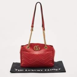 Gucci Red Matelasse Leather Medium GG Marmont Open Top Shoulder Bag 