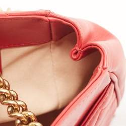 Gucci Red Matelasse Leather Medium GG Marmont Open Top Shoulder Bag 