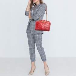Gucci Red Matelasse Leather Medium GG Marmont Open Top Shoulder Bag 
