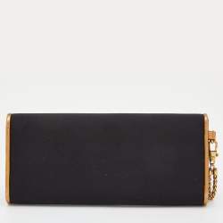 Pre Owned Gucci Black Satin and Leather Wristlet Clutch