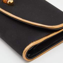 Pre Owned Gucci Black Satin and Leather Wristlet Clutch
