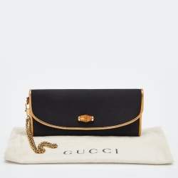 Pre Owned Gucci Black Satin and Leather Wristlet Clutch
