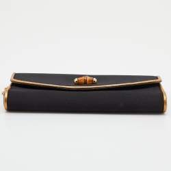 Pre Owned Gucci Black Satin and Leather Wristlet Clutch