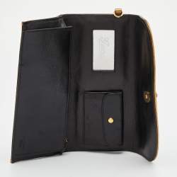 Pre Owned Gucci Black Satin and Leather Wristlet Clutch