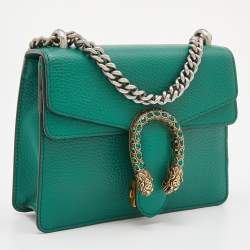 Pre Owned Gucci Green Leather Mini Dionysus Shoulder Bag