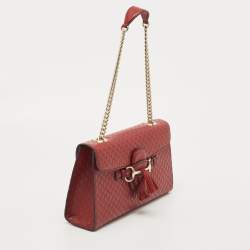 Pre Owned Gucci Dark Red Guccissima Leather Medium Emily Chain Shoulder Bag